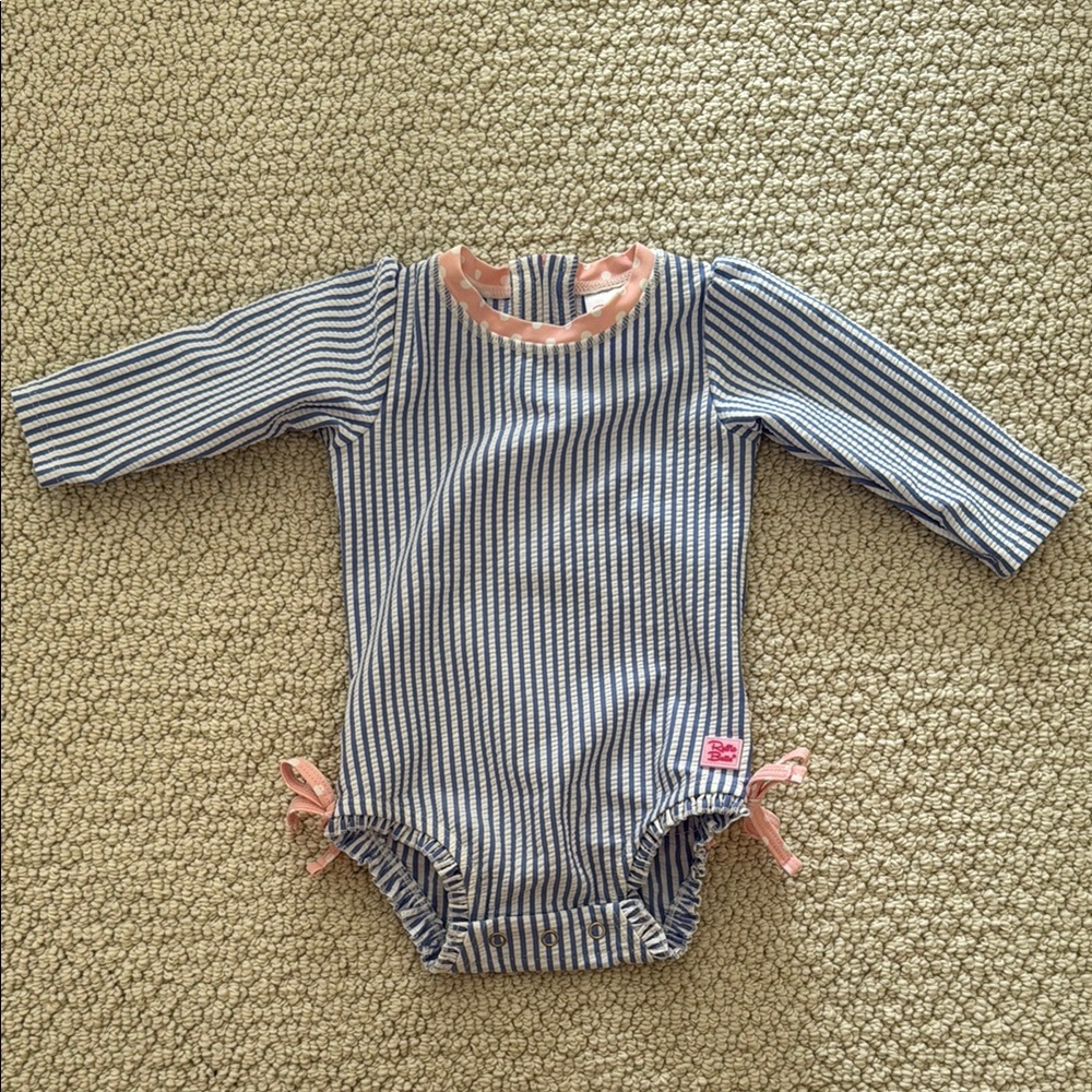 Ruffle Butts Striped Blue and Pink Kids One Piece